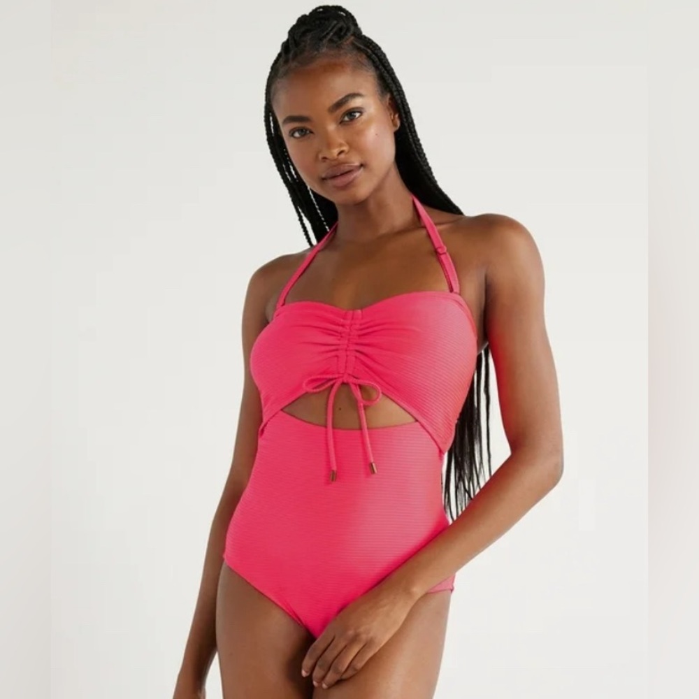 Time and Tru Women’s and Plus Ottoman Ribbed One Piece Swimsuit